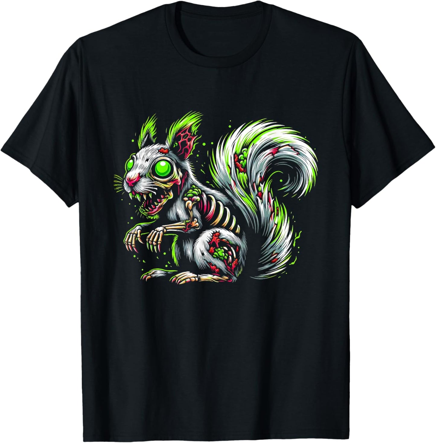 Zombie Squirrel Dark Halloween Horror Skeleton Creepy Gifts T-Shirt - T-Shirt | Black