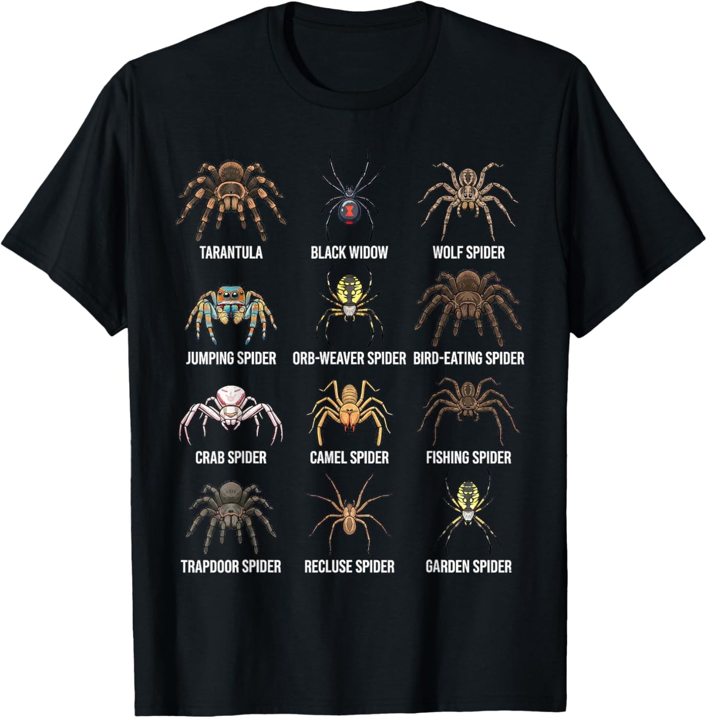 Types of Spiders Educational Species Chart Boys Girls Kids T-Shirt - T-Shirt | Black