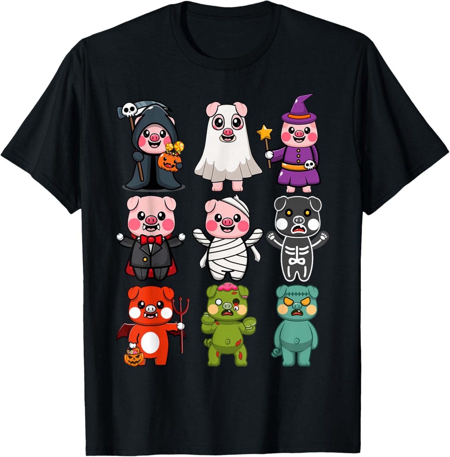 Pig Spooky Ghost Witch Boo-jee Horror Pumpkin Pig Halloween T-Shirt - T-Shirt | Black