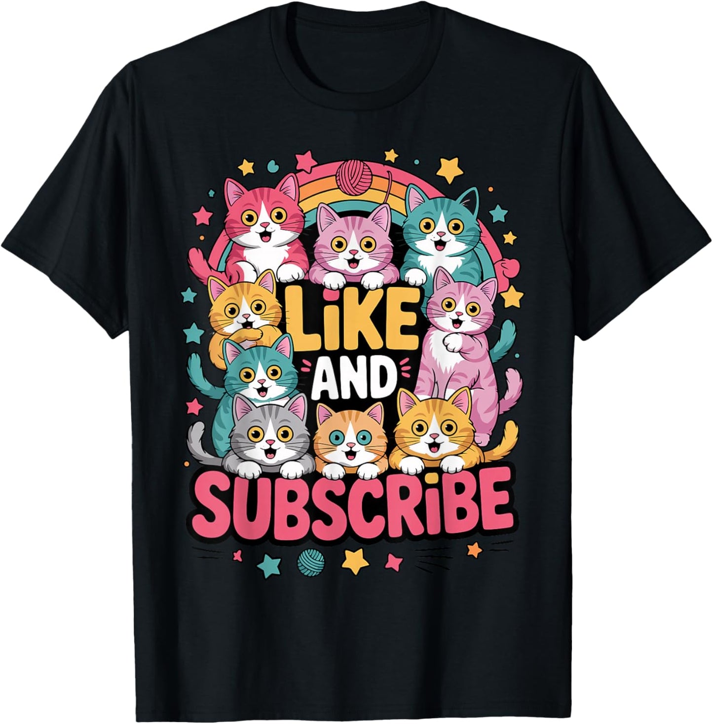Like and Subscribe Cat T-Shirt - T-Shirt | Black