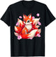 Japanese Kawaii Kitsune Nine Tail Fox Cherry Blossom Flowers T-Shirt - T-Shirt | Black