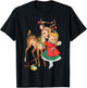Vintage 1950s Old Fashioned Family Christmas Retro Christmas Reindeer And Girl Mid Century Xmas T-Shirt - T-Shirt | Black