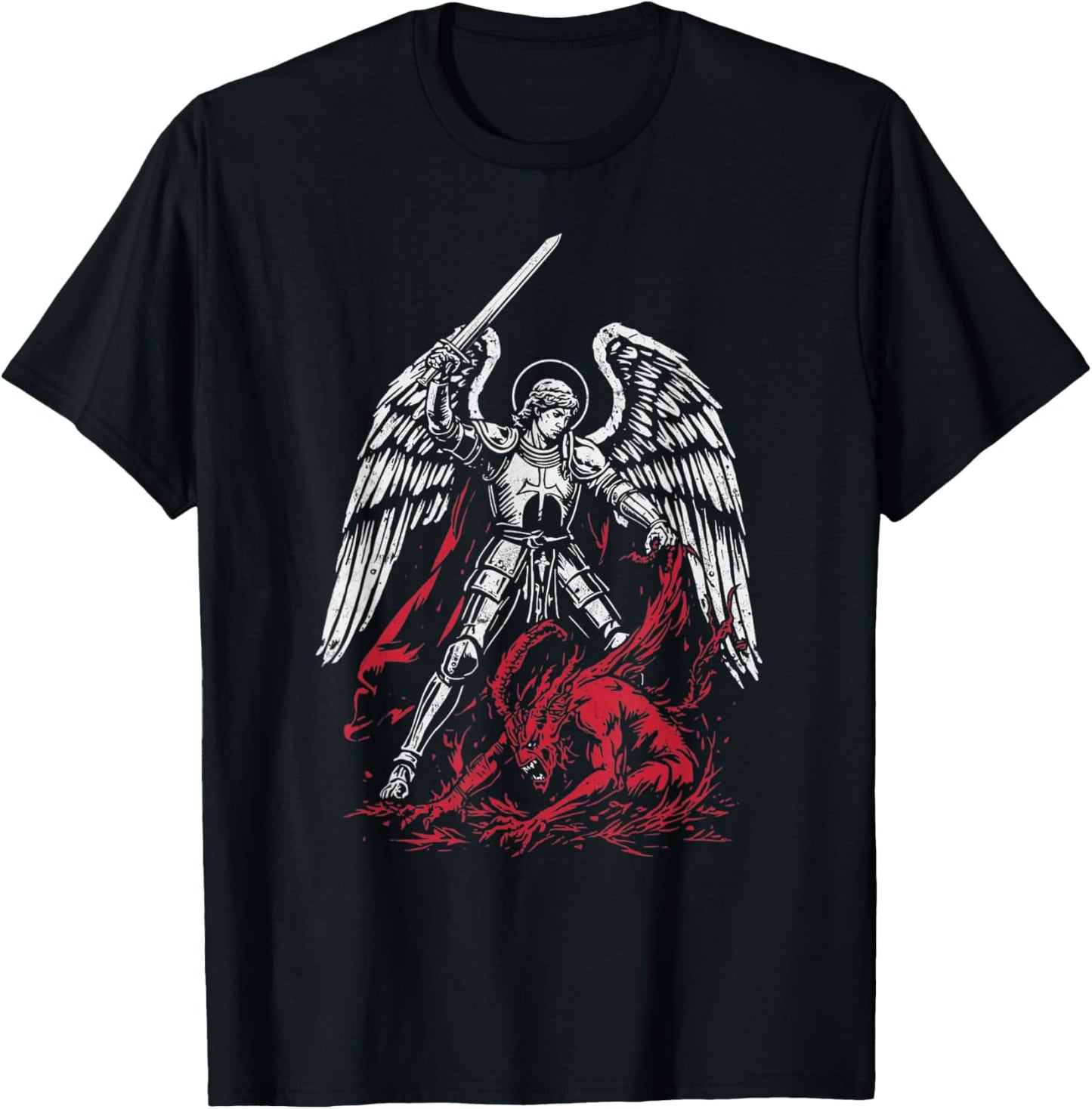 St Michael the Archangel Bat Satan Catholic T-Shirt - T-Shirt | Black