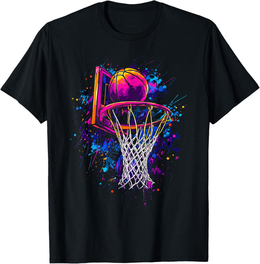 Colorful Basketball Tie Dye Color,Splash Basketball Hoop Net T-Shirt - T-Shirt | Black