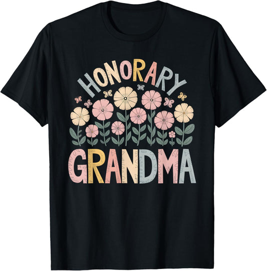 Honorary Grandma Floral T-Shirt - T-Shirt | Black