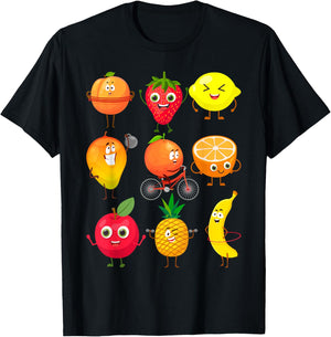 Funny Fruits Collage Fruit and Vegetables T-Shirt - T-Shirt | Black
