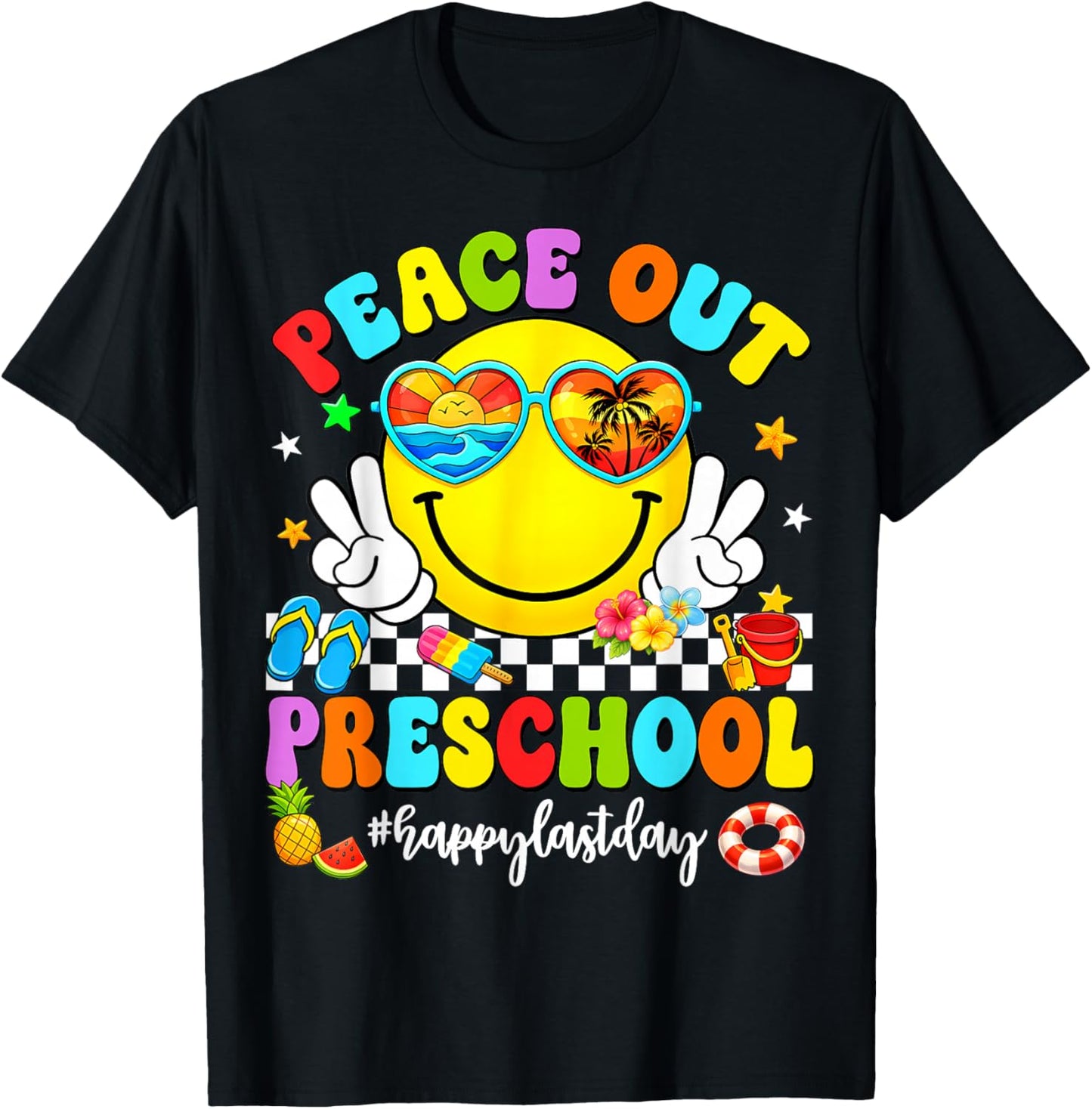 Summer Peace Out Preschool Kids Boy Girl Last Day of School T-Shirt - T-Shirt | Black