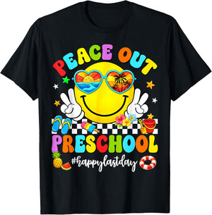 Summer Peace Out Preschool Kids Boy Girl Last Day of School T-Shirt - T-Shirt | Black