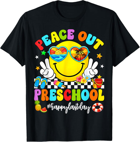 Summer Peace Out Preschool Kids Boy Girl Last Day of School T-Shirt - T-Shirt | Black