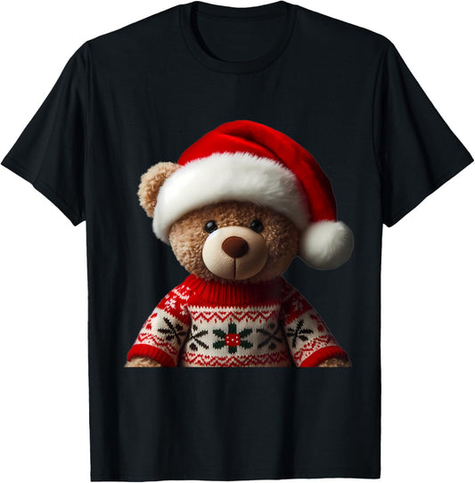 Teddy Bear With Santa Hat Christmas Xmas Lover Kids Toddlers T-Shirt - T-Shirt | Black