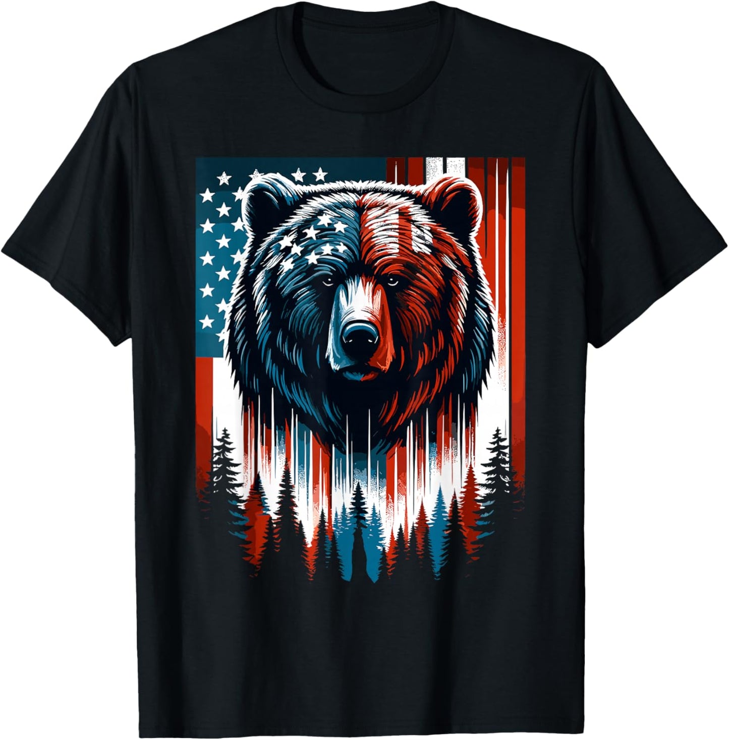 Bear American Flag Shirt Wildlife 4th of July Patriotic T-Shirt - T-Shirt | Black