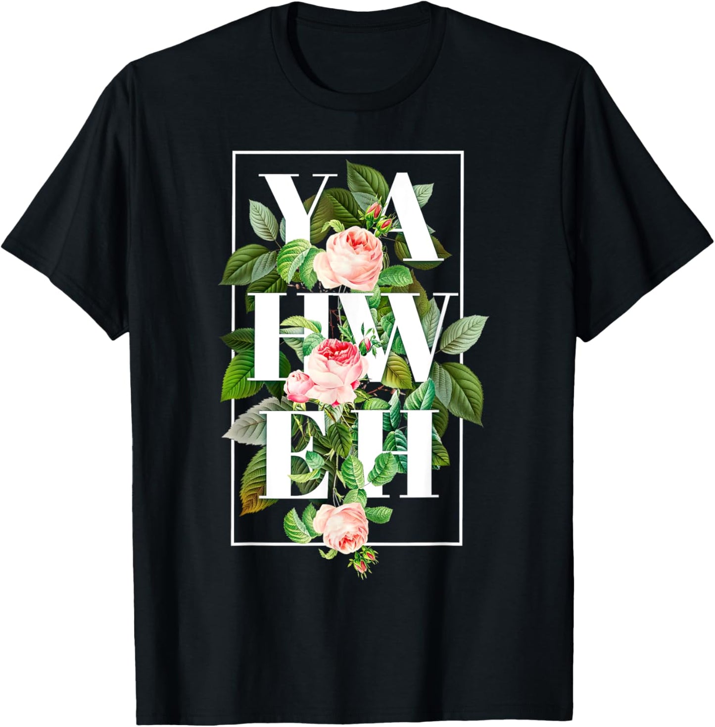 YHWH Yahweh Hebrew God Jewish Christian Retro Flower T-Shirt - T-Shirt | Black