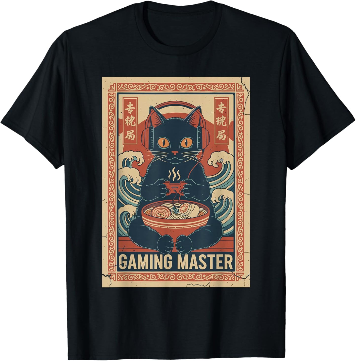 Cute Kawaii Gamer Cat Japanese Ramen Gaming Boys Kids T-Shirt - T-Shirt | Black