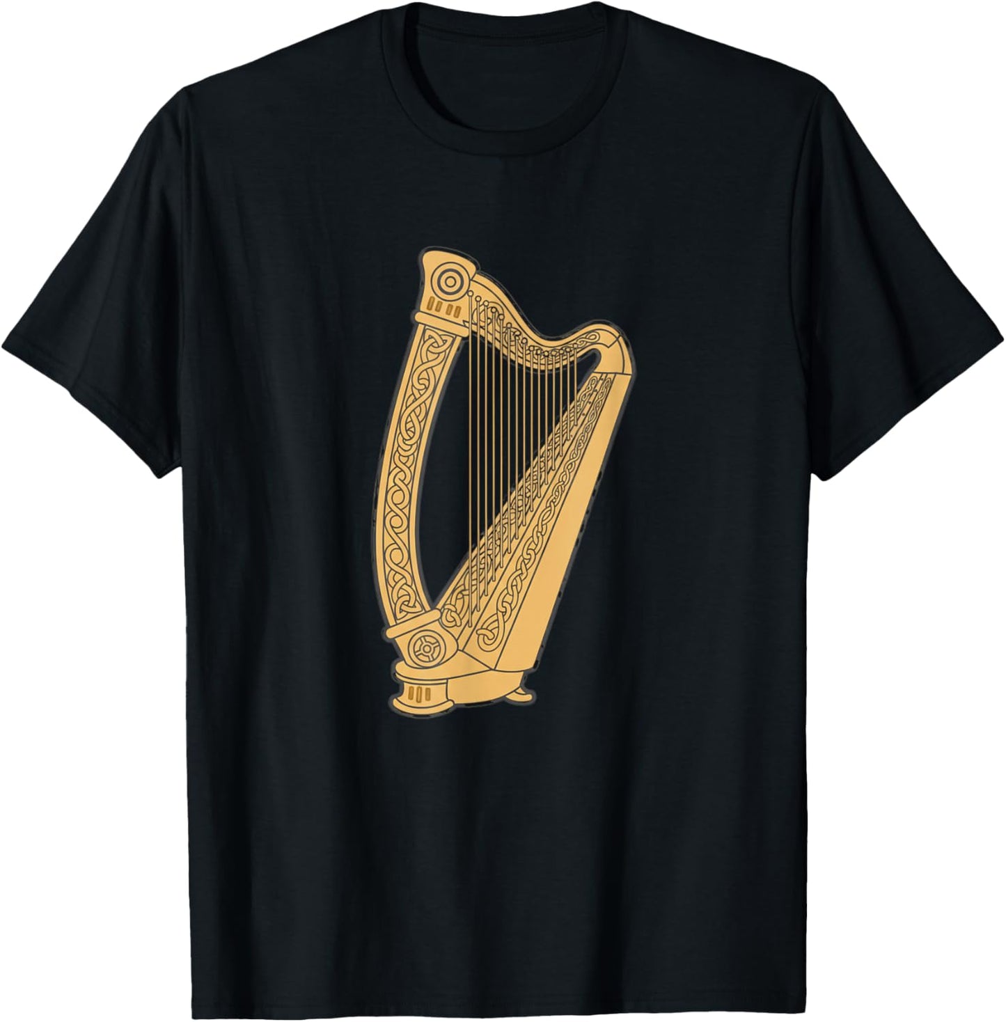 Irish Harp Illustration Celtic Instrument Music T-Shirt - T-Shirt | Black