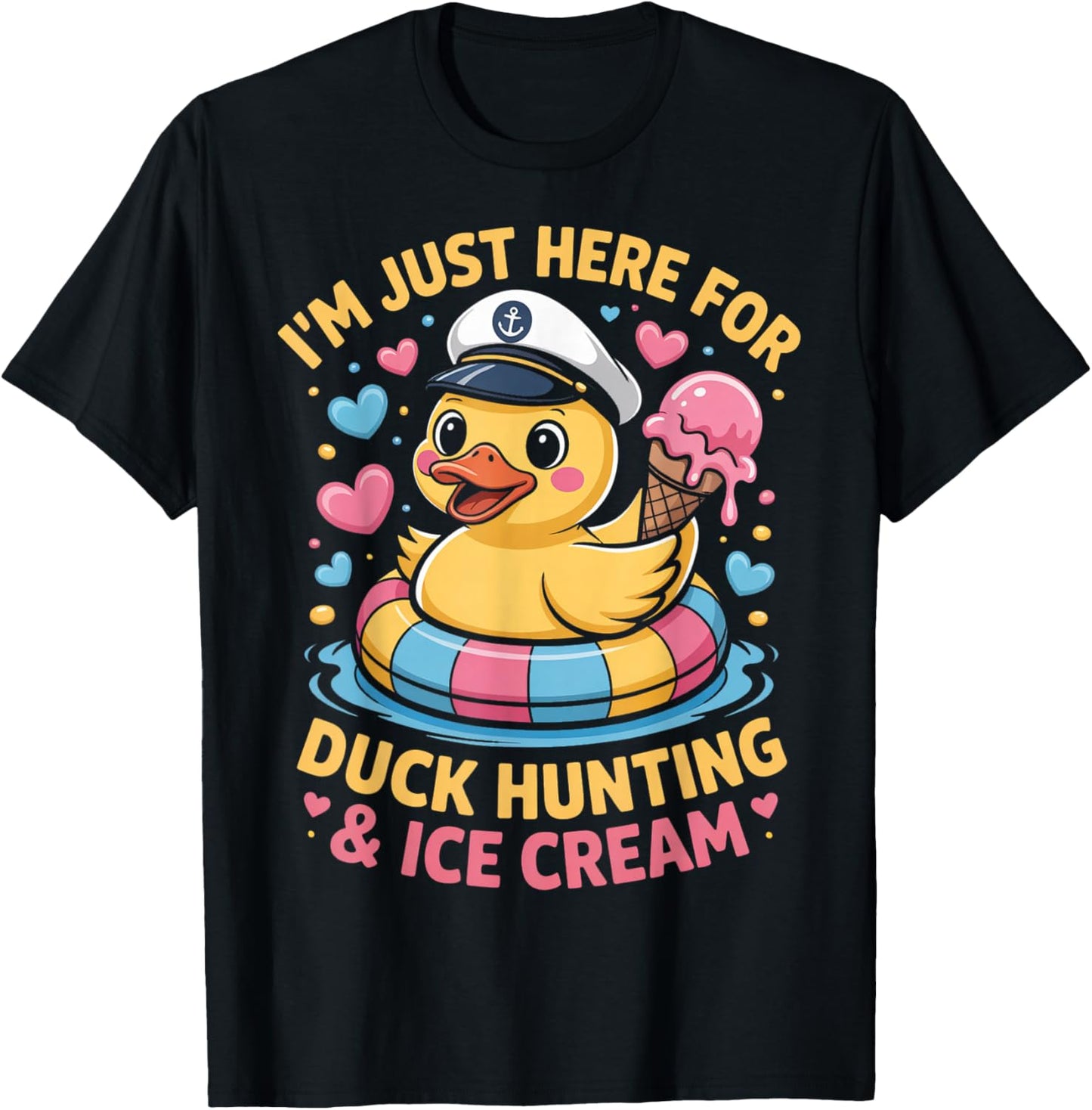 Just Here for The Free Ice Cream & Duck Hunting Funny Cruise T-Shirt - T-Shirt | Black