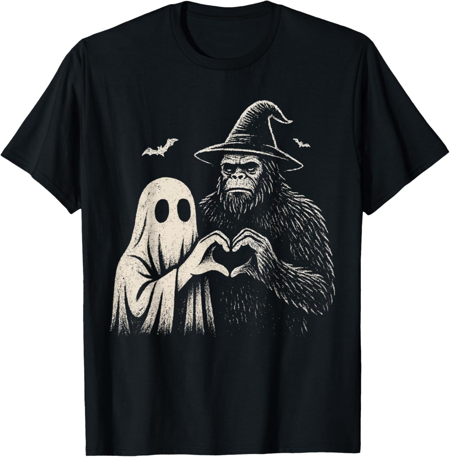Sasquatch Ghost Love Hand Sign Bigfoot Halloween Men Spooky T-Shirt - T-Shirt | Black