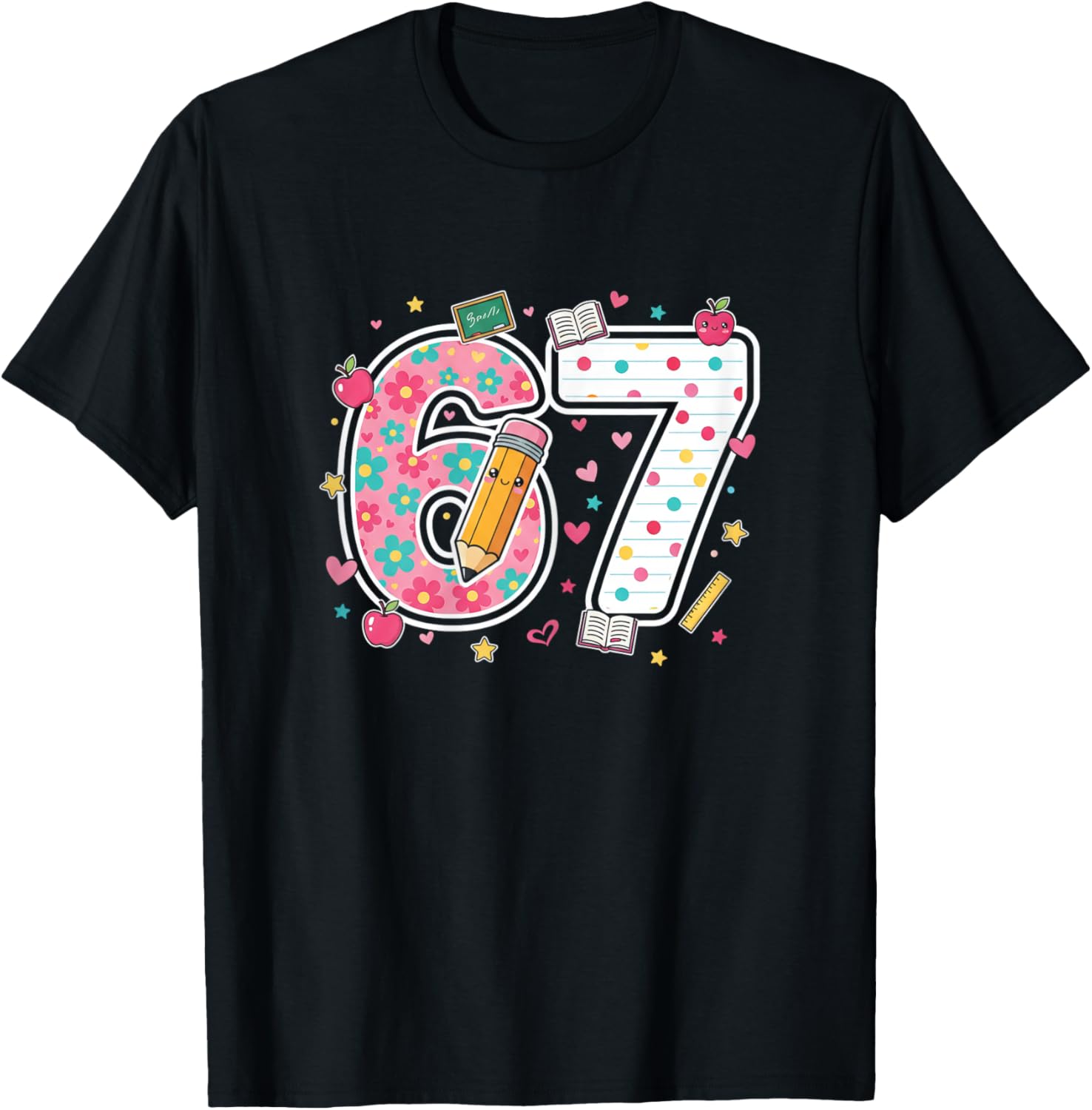 Funny Seven 6 7 Meme Teacher , Women and Girls T-Shirt - T-Shirt | Black