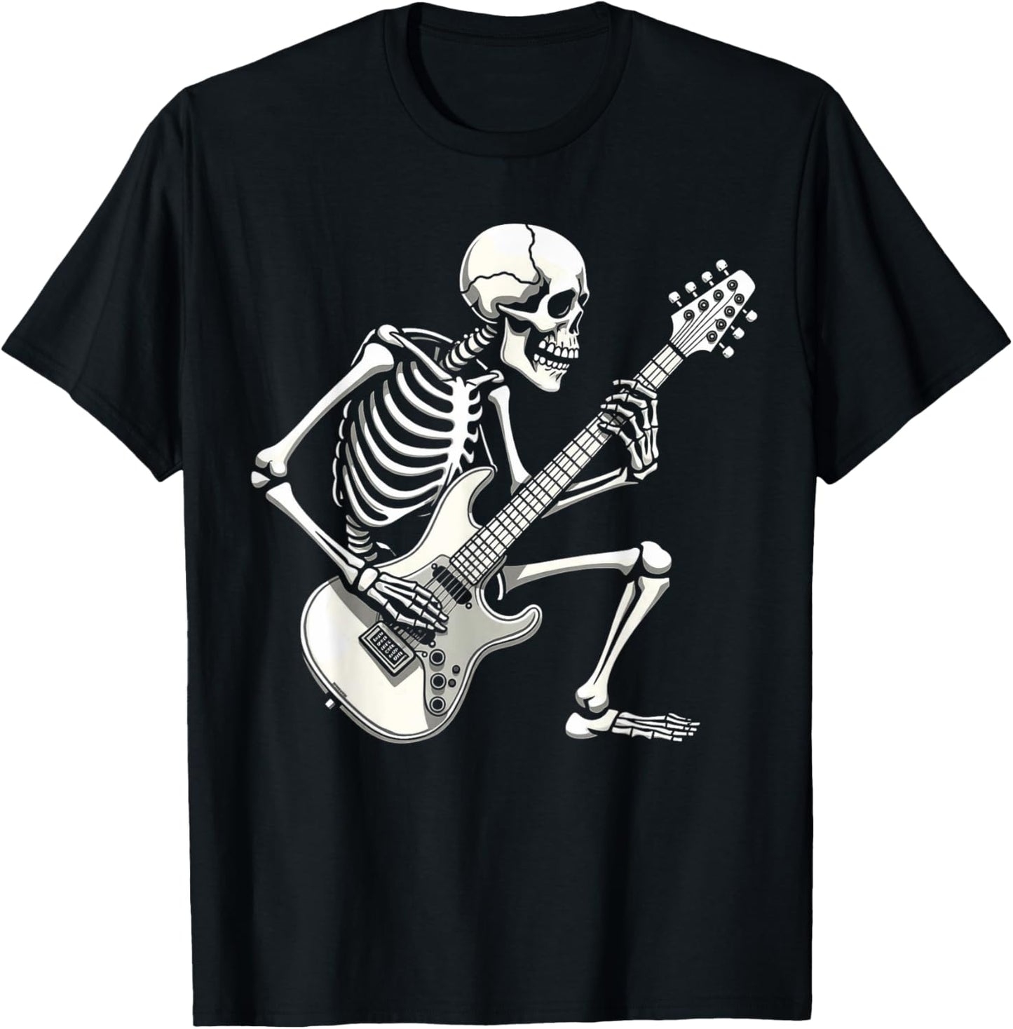 Halloween Skeleton Playing Guitar Rock And Roll Graphic art T-Shirt - T-Shirt | Black