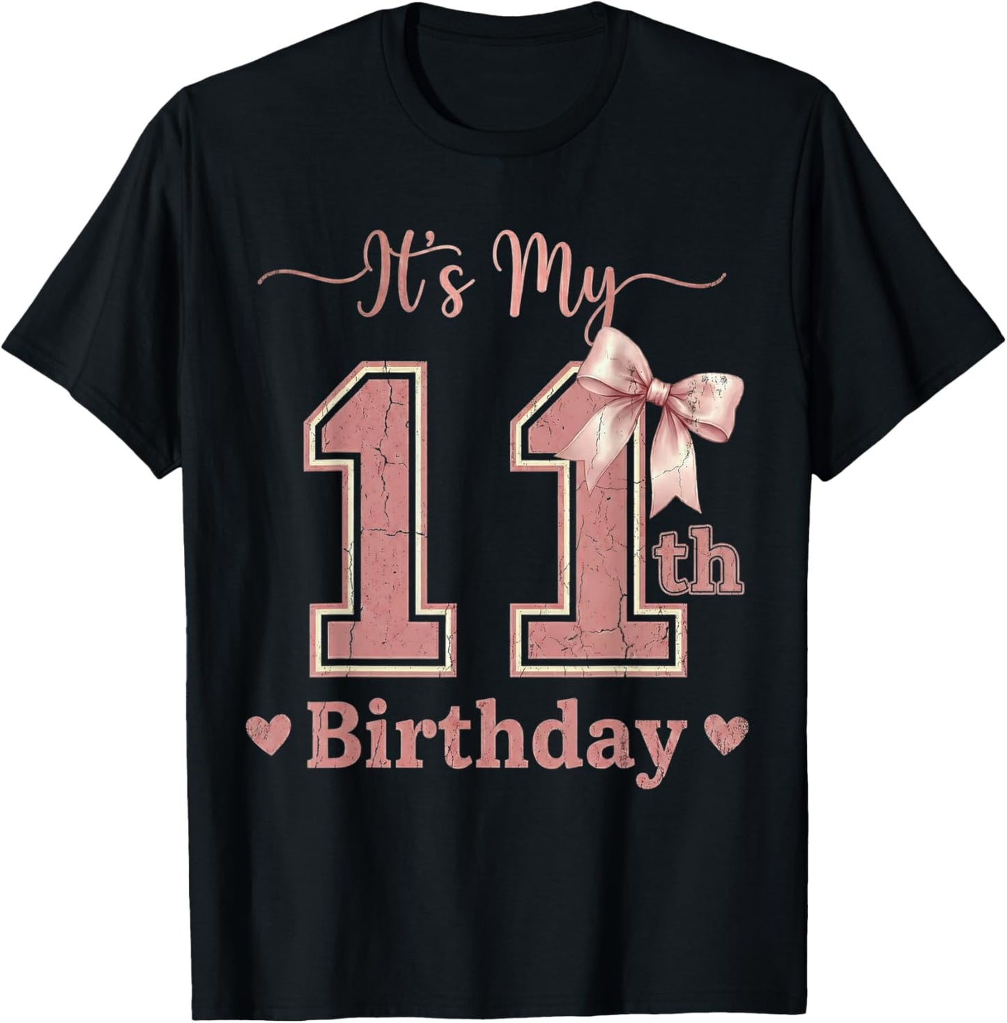 It's My 11th Birthday Girl Coquette Bow Pink 11 Year Old T-Shirt - T-Shirt | Black