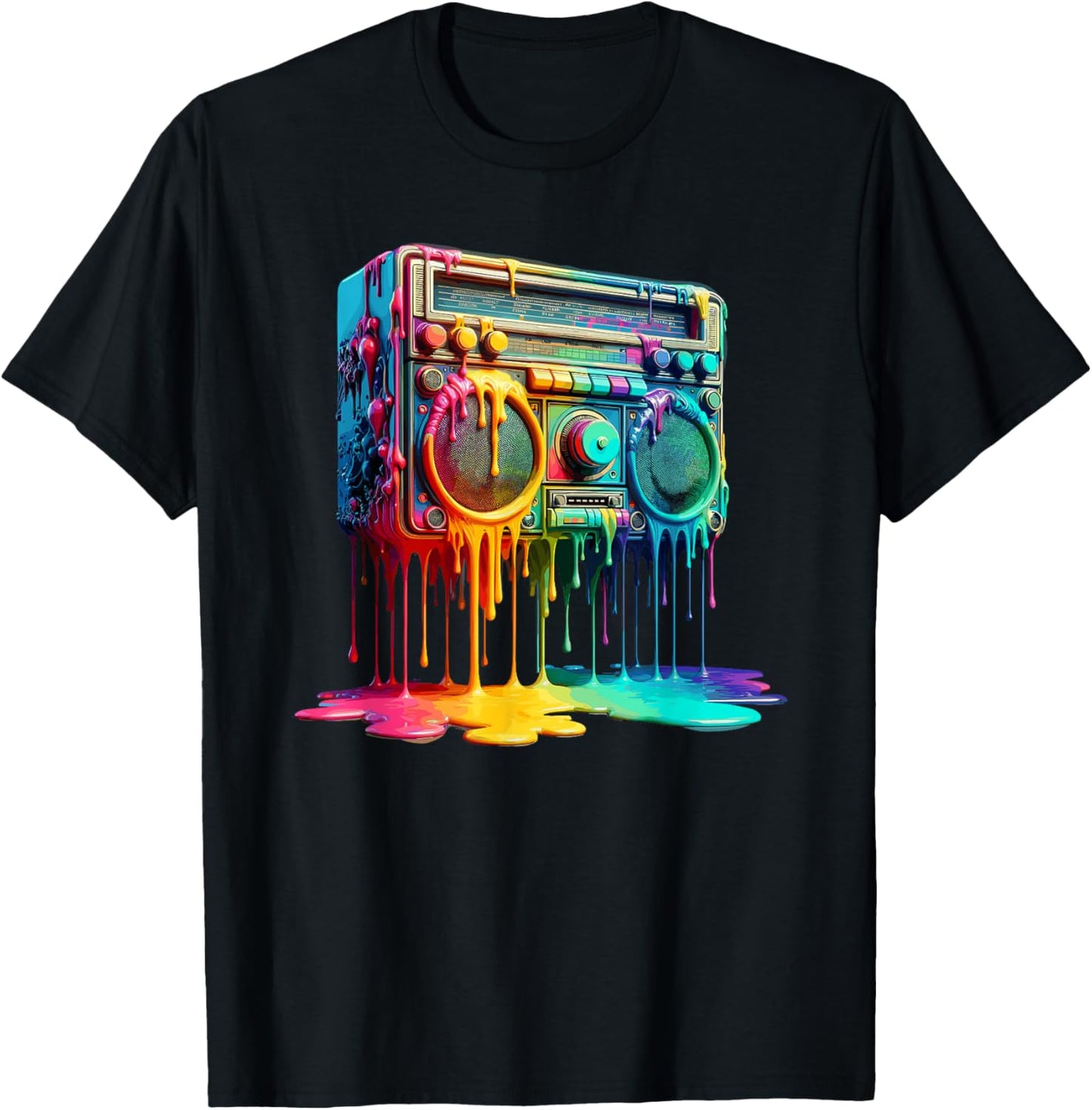 Dripping Paint Boombox Old School 80s Music Hip Hop T-Shirt - T-Shirt | Black