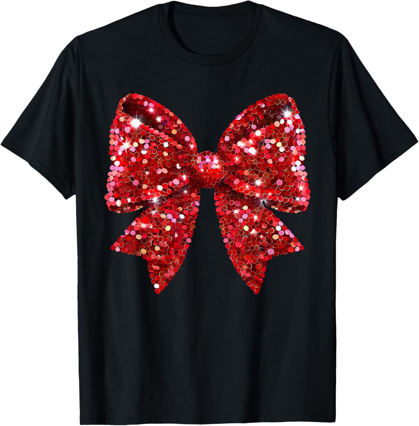 Red Coquette Bow Disco Ball Christmas Holiday Women Girl Kid T-Shirt - T-Shirt | Black
