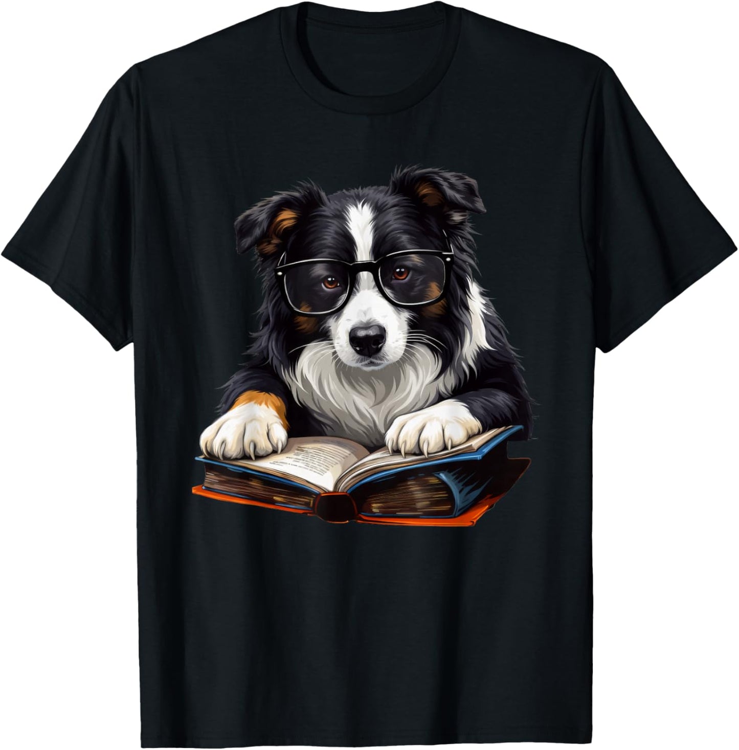 Cute Dog Border Collie Reading Book T-Shirt - T-Shirt | Black