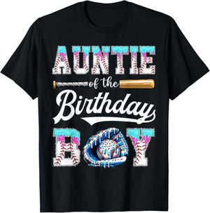 Auntie of The Birthday Boy Baseball Ice Cream Drip Matching T-Shirt - T-Shirt | Black