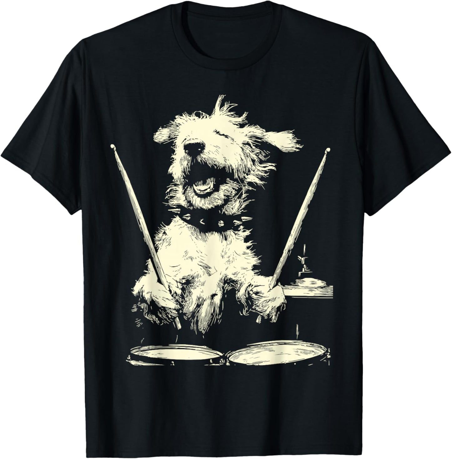 Goldendoodle Playing Drums Funny Musician Dog Drummer Punk T-Shirt - T-Shirt | Black