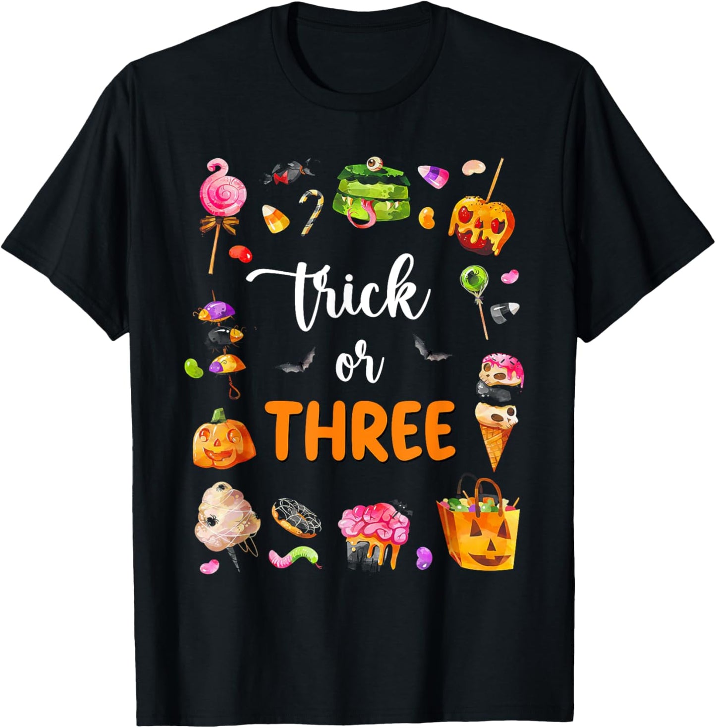 Trick Or Three Halloween Theme 3rd Birthday Boy 3 Yrs Old T-Shirt - T-Shirt | Black