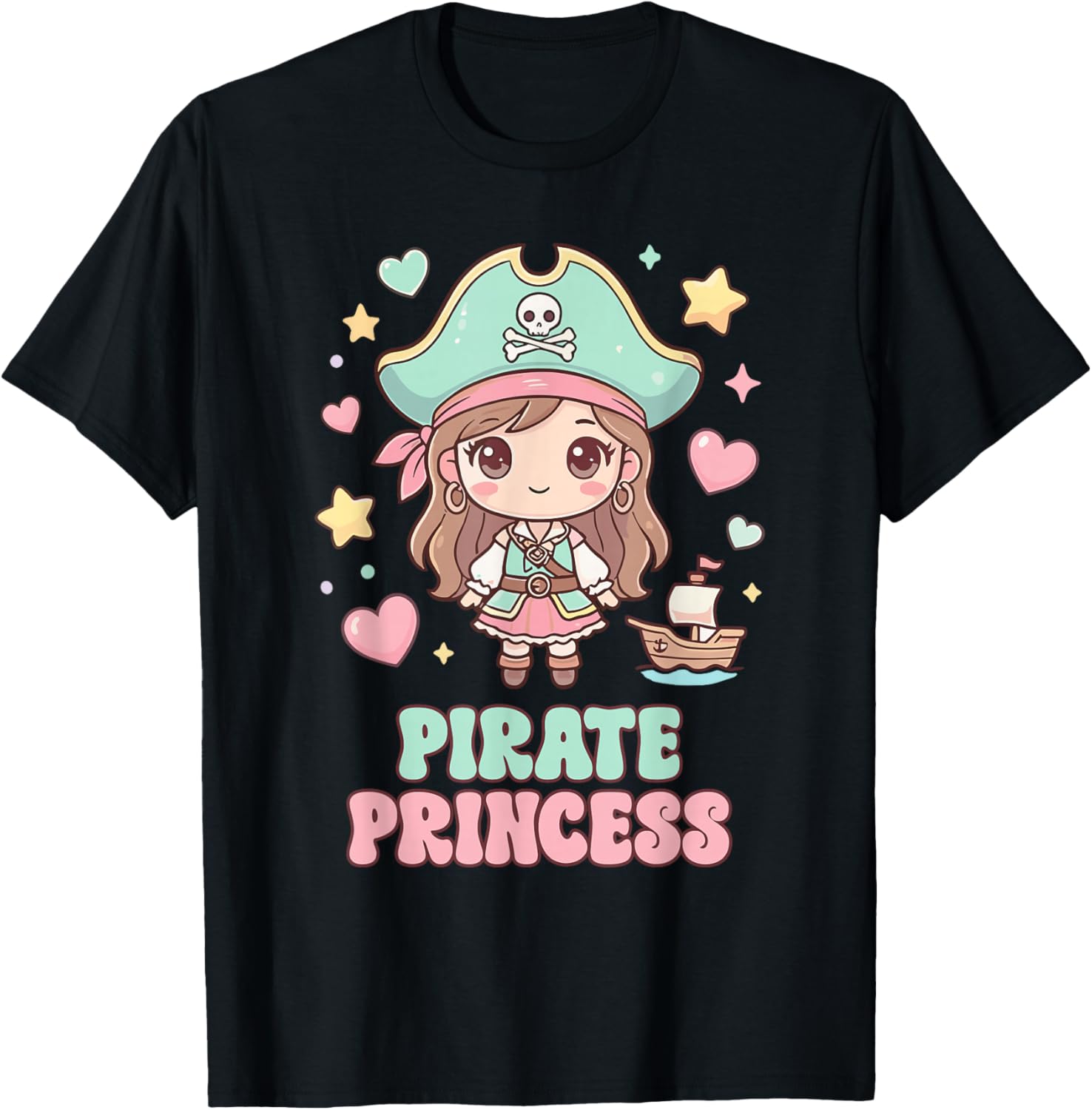 Pirate Princess Pastel Kawaii Chibi Anime Anime Pirate Girls T-Shirt - T-Shirt | Black