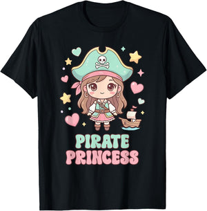 Pirate Princess Pastel Kawaii Chibi Anime Anime Pirate Girls T-Shirt - T-Shirt | Black