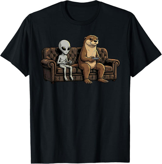 Funny Otter Alien Gaming Video Games Gamer Kids T-Shirt - T-Shirt | Black
