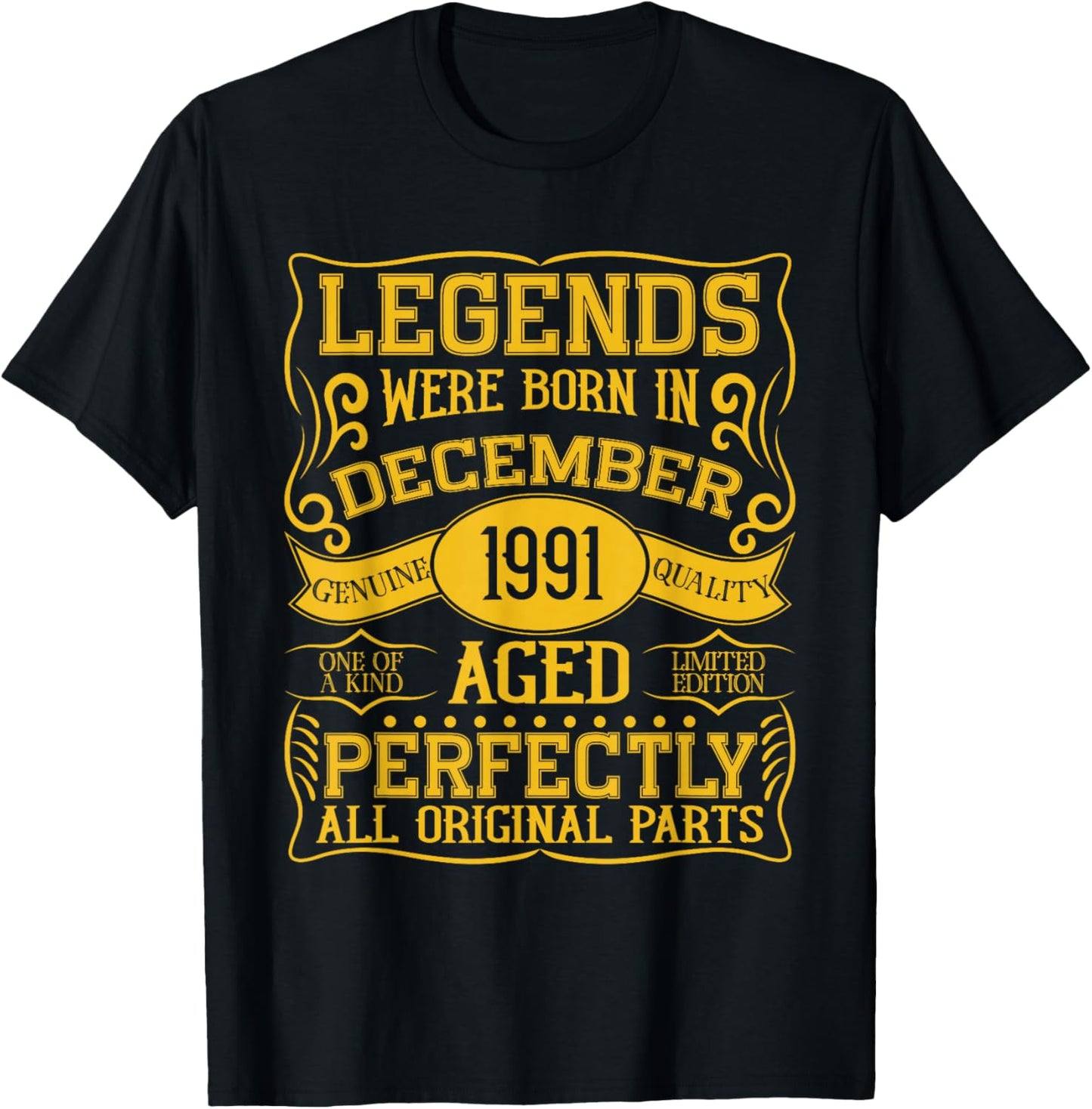34th Birthday Legends were Born in December 1991 T-Shirt - T-Shirt | Black