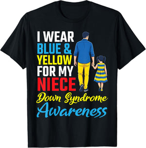 I Wear Blue Yellow for My Niece Down Syndrome Support Uncle T-Shirt - T-Shirt | Black