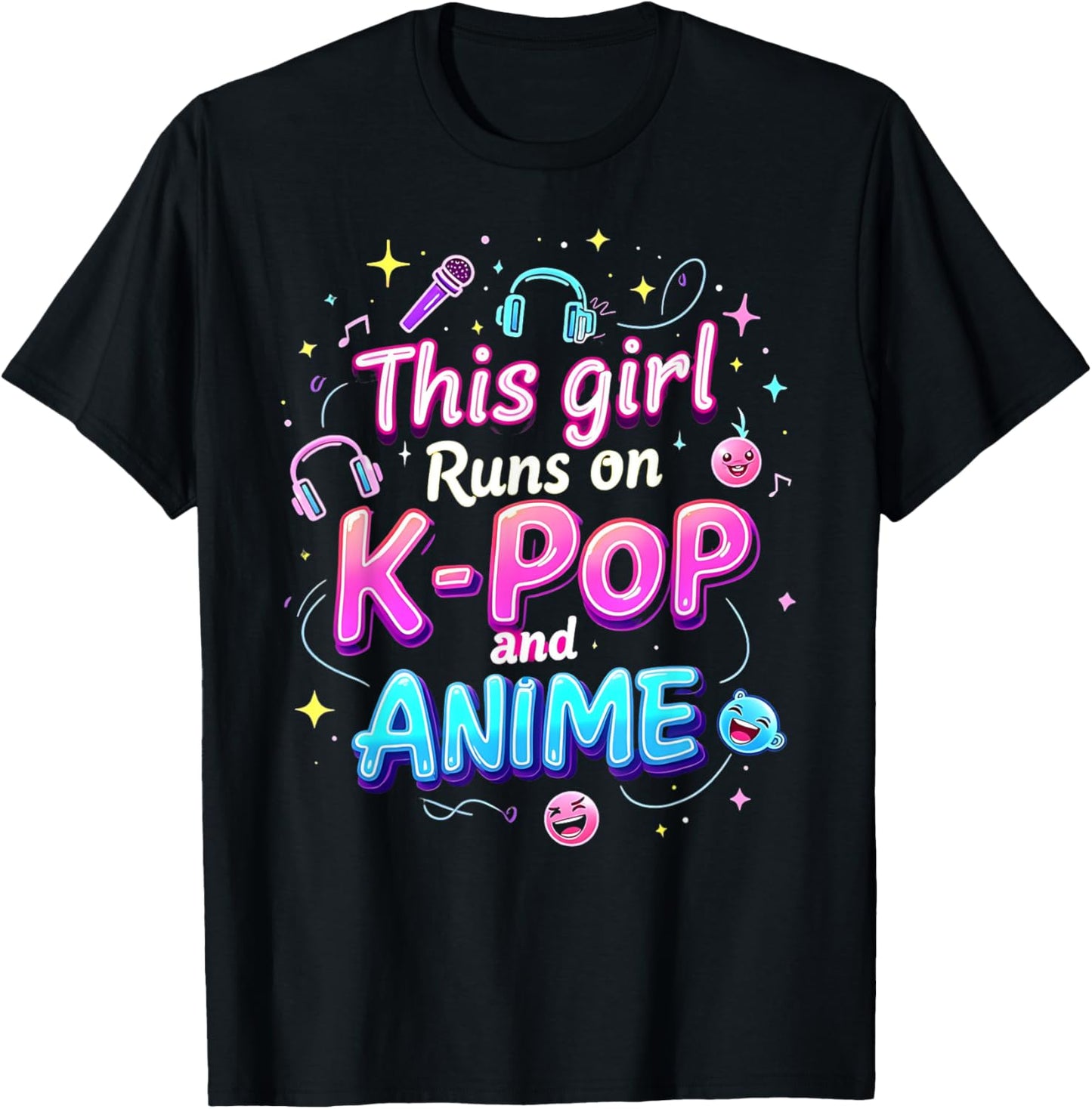 This Girl Runs On K-pop And Anime Cute Fan T-Shirt - T-Shirt | Black