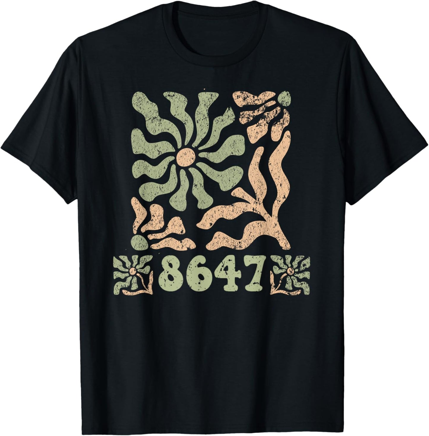 8647 Subtle Anti Trump 86 47 Floral Boho Style T-Shirt - T-Shirt | Black