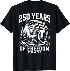 On Back Bigfoot Patriotic 250 Year American Freedom USA Flag T-Shirt - T-Shirt | Black