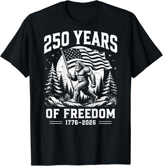 On Back Bigfoot Patriotic 250 Year American Freedom USA Flag T-Shirt - T-Shirt | Black