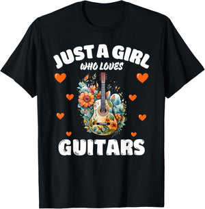 Just A Girl Who Loves Guitars, Music Lover Guitarist T-Shirt - T-Shirt | Black
