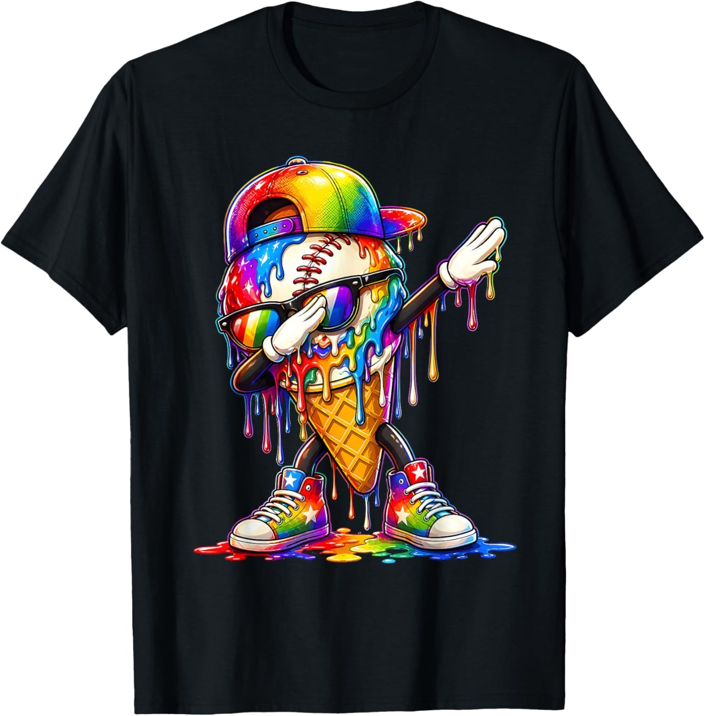 LGBT Rainbow Baseball Drip Pride Ice Cream Men Women Kid T-Shirt - T-Shirt | Black