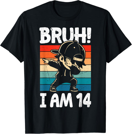 Bruh I Am 14 Year Old Dabbing Boy 14th Birthday Decorations T-Shirt - T-Shirt | Black