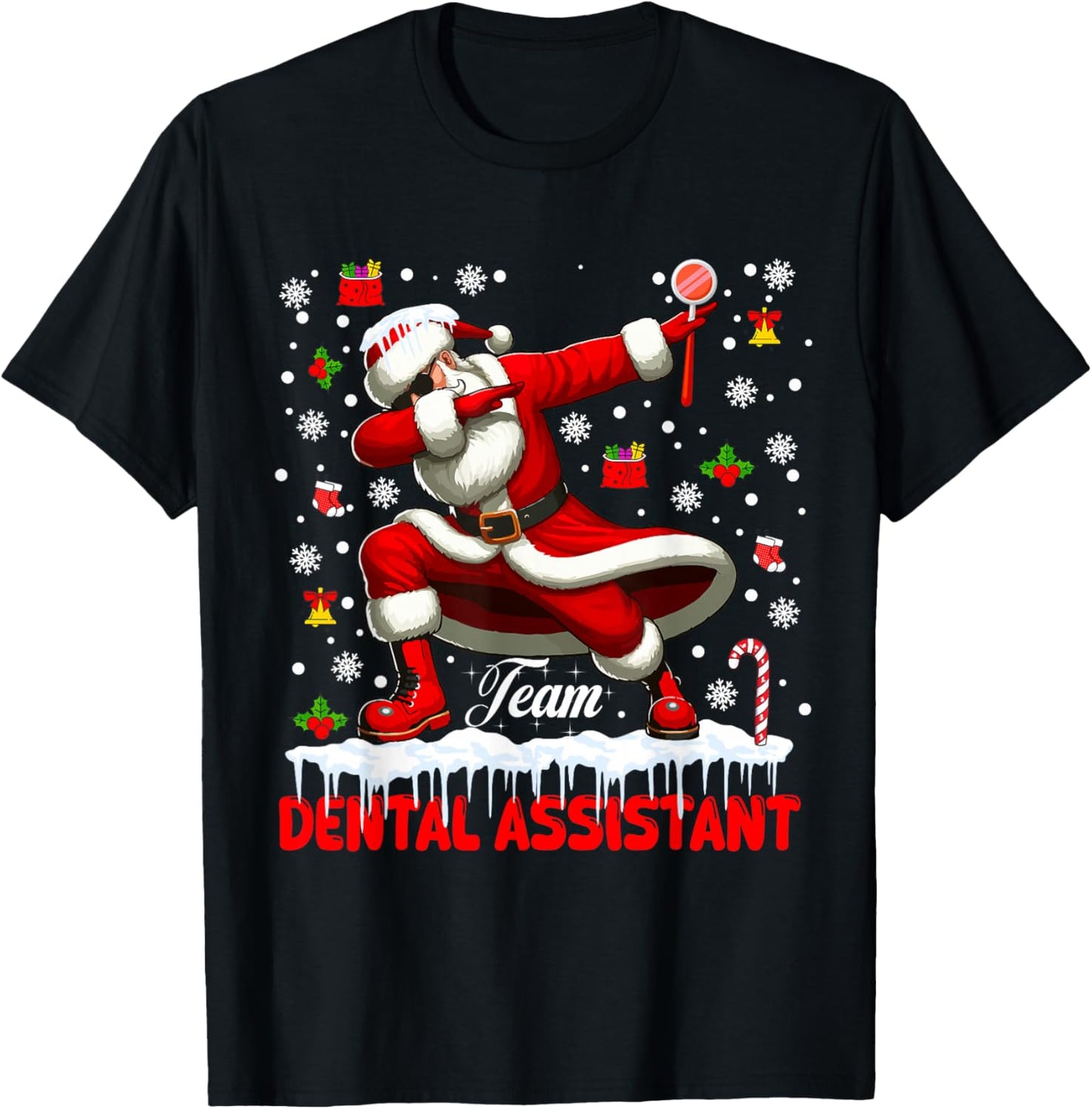 Team Dental Assistant Christmas Santa Dabbing Matching Job T-Shirt - T-Shirt | Black
