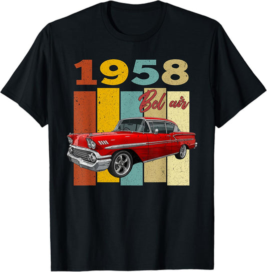 1958 58 Bel air Vintage 90s Silhouette Classic Old Hot Rod T-Shirt - T-Shirt | Black