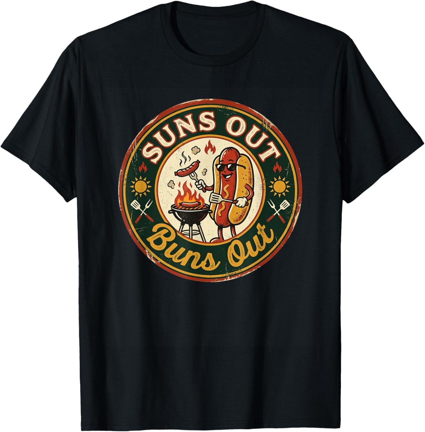 Suns Out Buns Out Funny Hotdog Barbecue grillade T-Shirt - T-Shirt | Black