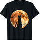 Halloween Cat Moon Bats Spooky Night Black Cat T-Shirt - T-Shirt | Black