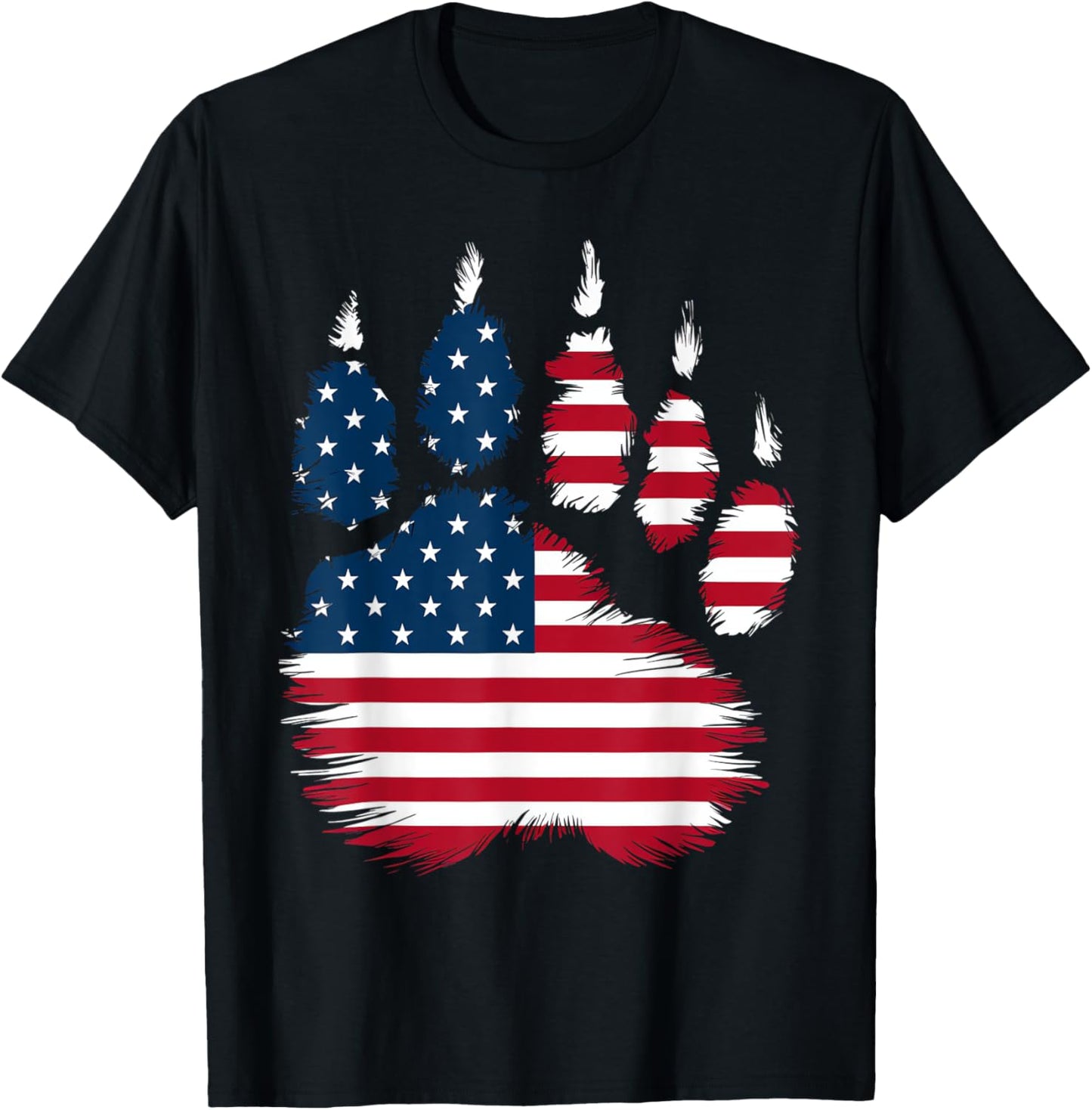 Bear Paw Patriotic USA Flag 4th of July Women Kids Men T-Shirt - T-Shirt | Black