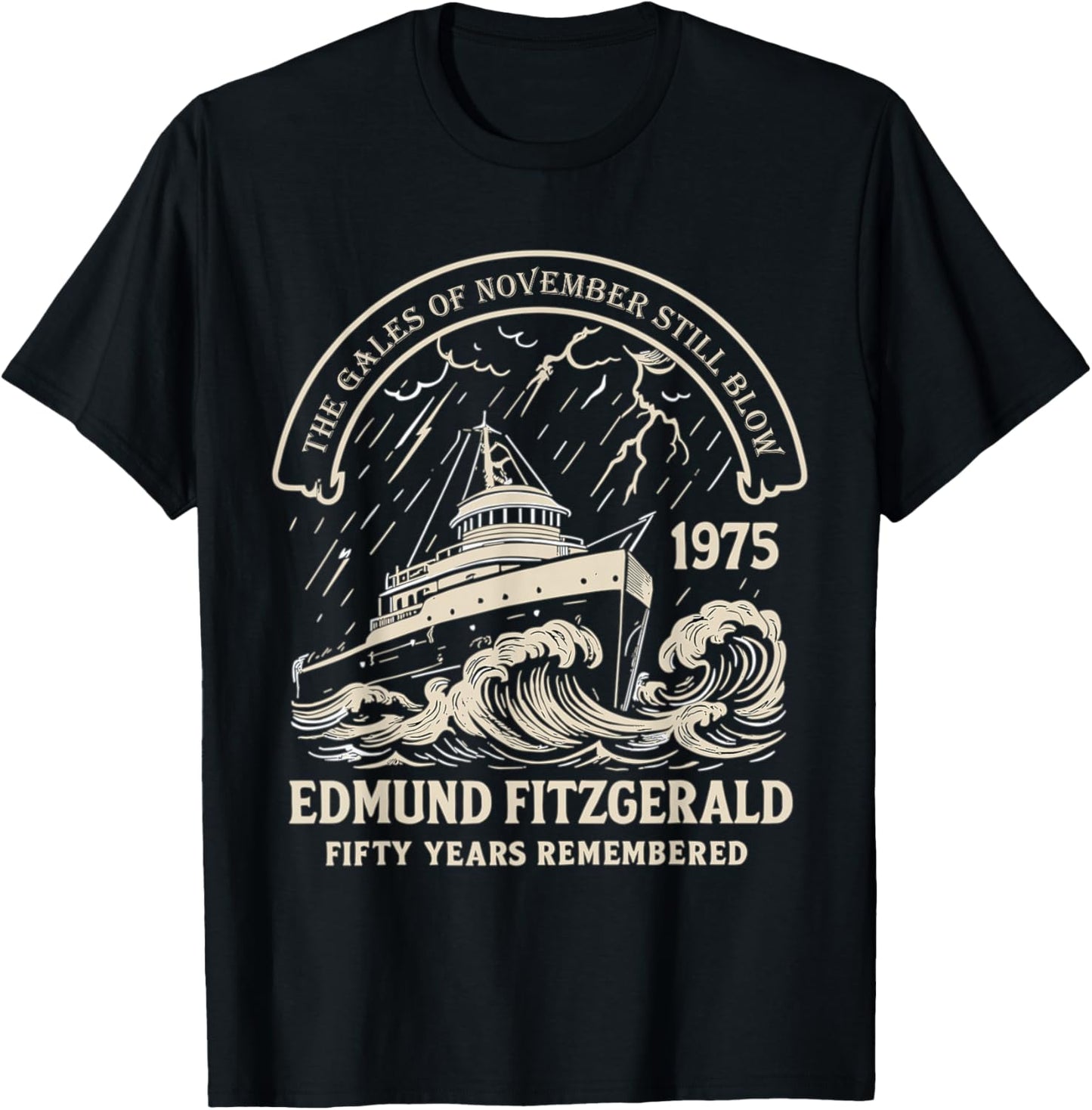 Edmund Fitzgerald 1975 Gales of November Memorial T-Shirt - T-Shirt | Black