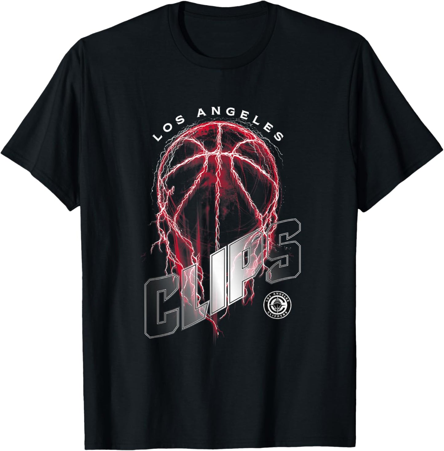 Los Angeles Clippers NBA Lightning Bolt Basketball Logo - -Adults - Black - Small - Short Sleeve - - Modern - Solid - - 1 Count T-Shirt - T-Shirt | Black