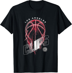 Los Angeles Clippers NBA Lightning Bolt Basketball Logo - -Adults - Black - Small - Short Sleeve - - Modern - Solid - - 1 Count T-Shirt - T-Shirt | Black