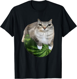 Funny Watermelon Cat Meme T-Shirt - T-Shirt | Black